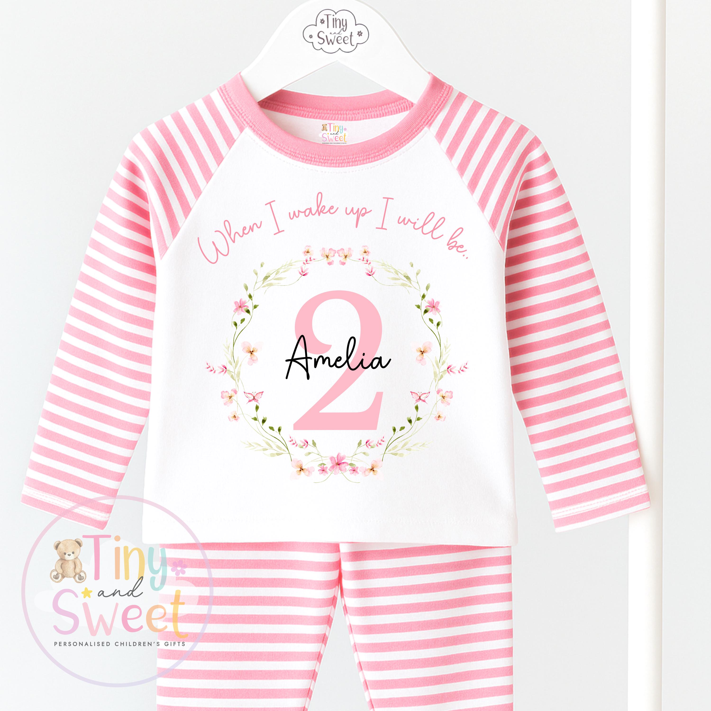 Personalised Toddler Baby Pyjamas, Wildflower, When i wake up i&