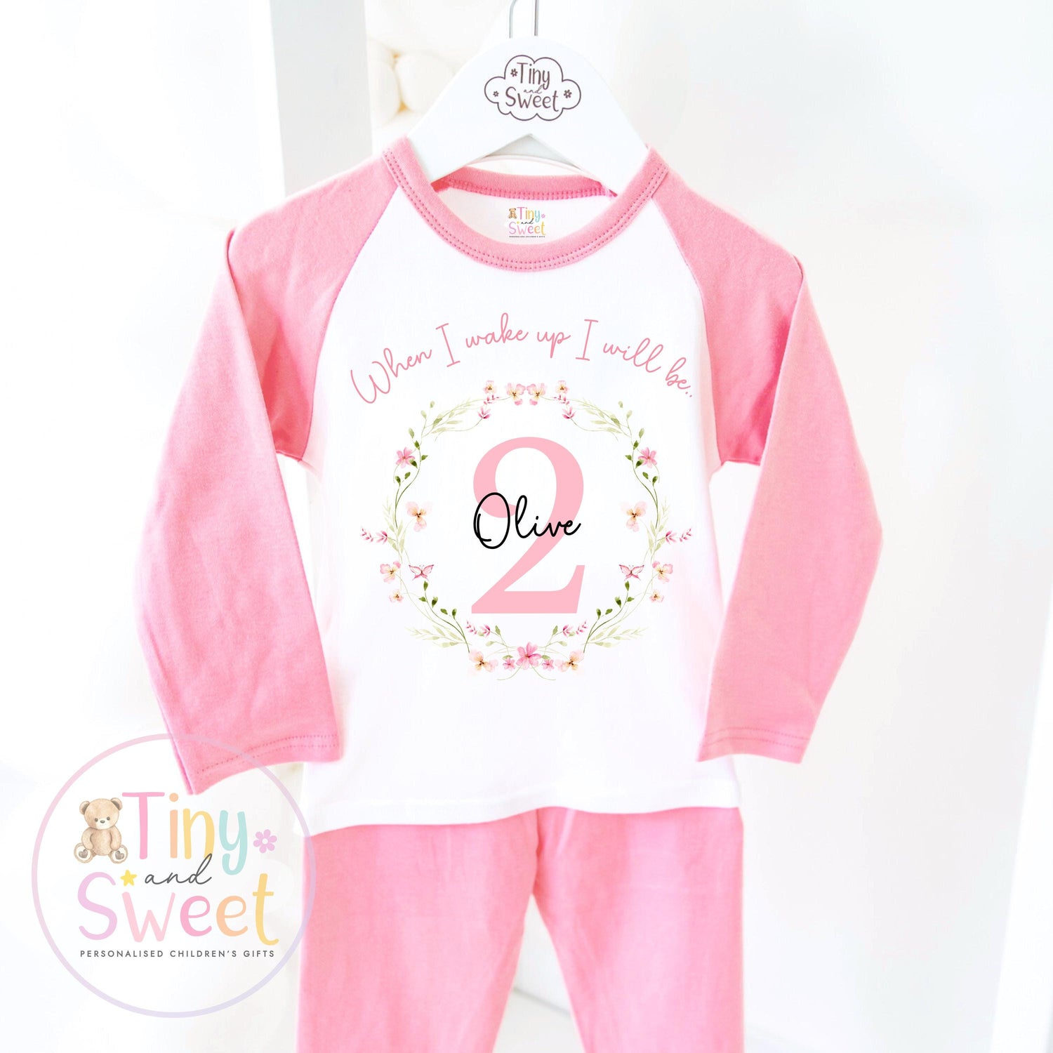 Personalised Toddler Baby Pyjamas, Wildflower, When i wake up i&