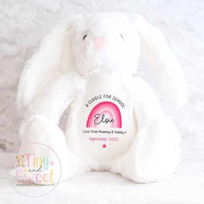 First Day of School Bunny – Custom Name Plush Toy – Cuddle Bunny Gift for Kids Starting Nursery or School - Cuddle Toy Gift with Name