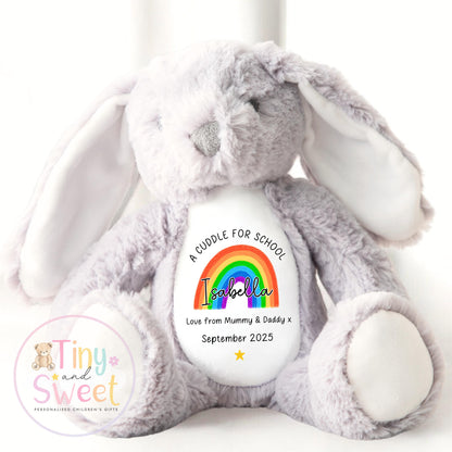First Day of School Bunny – Custom Name Plush Toy – Cuddle Bunny Gift for Kids Starting Nursery or School - Cuddle Toy Gift with Name