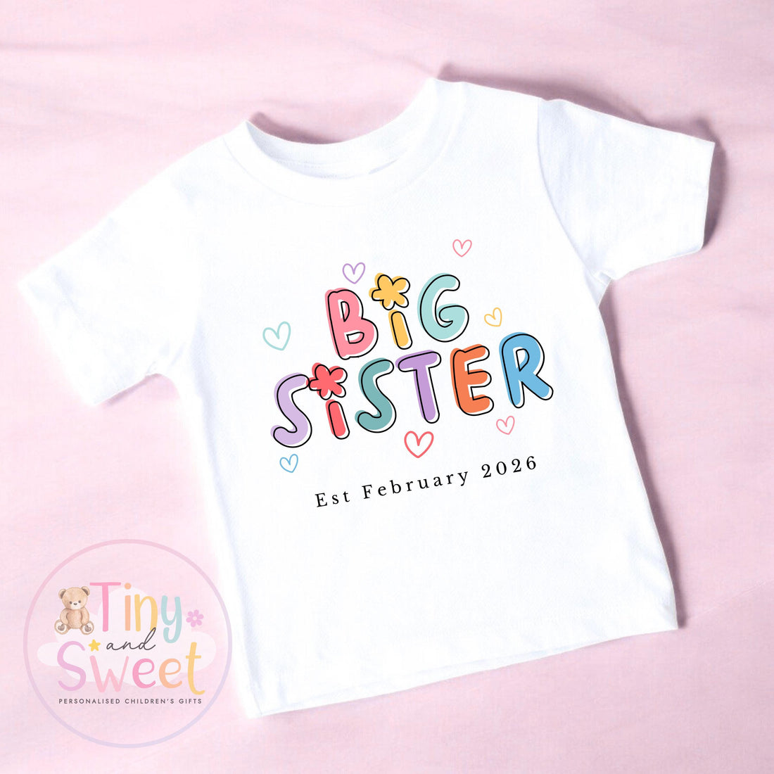 Big Sister T-Shirt – Personalised Sibling Announcement Shirt – Gift for New Big Sister – Toddler or Kids Sister Tee - Promoted to Big Sister