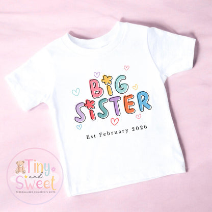 Big Sister T-Shirt – Personalised Sibling Announcement Shirt – Gift for New Big Sister – Toddler or Kids Sister Tee - Promoted to Big Sister