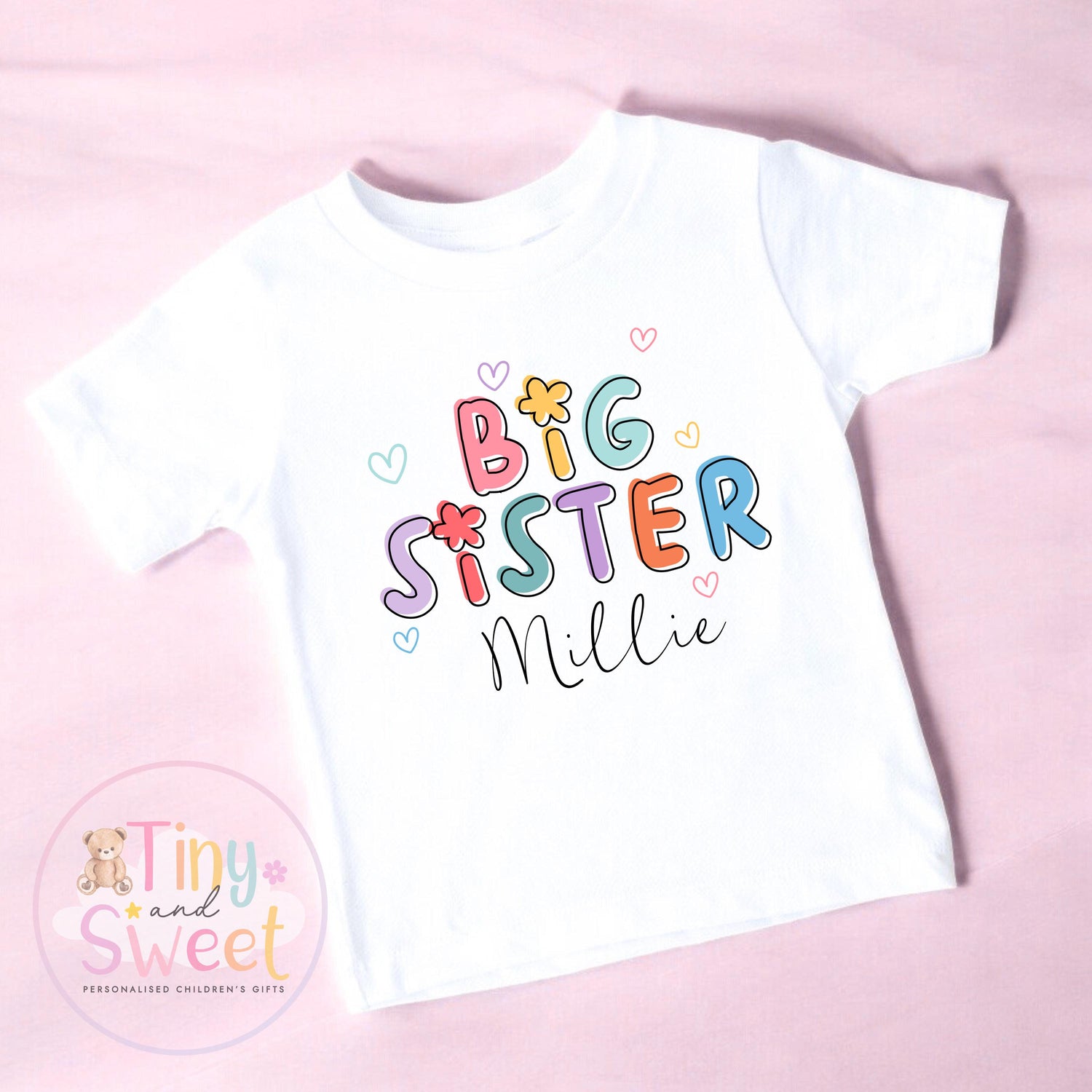 Big Sister T-Shirt – Personalised Sibling Announcement Shirt – Gift for New Big Sister – Toddler or Kids Sister Tee - Promoted to Big Sister