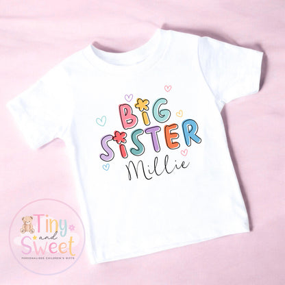 Big Sister T-Shirt – Personalised Sibling Announcement Shirt – Gift for New Big Sister – Toddler or Kids Sister Tee - Promoted to Big Sister