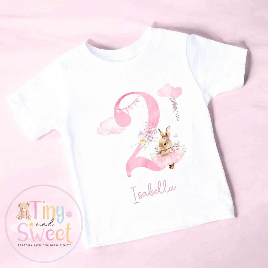 Personalised Bunny Pink Birthday T-Shirt, Custom Bunny Birthday Tee, 1st, 2nd, 3rd, 4th, Rabbit, Cute Bunny Birthday T-Shirt