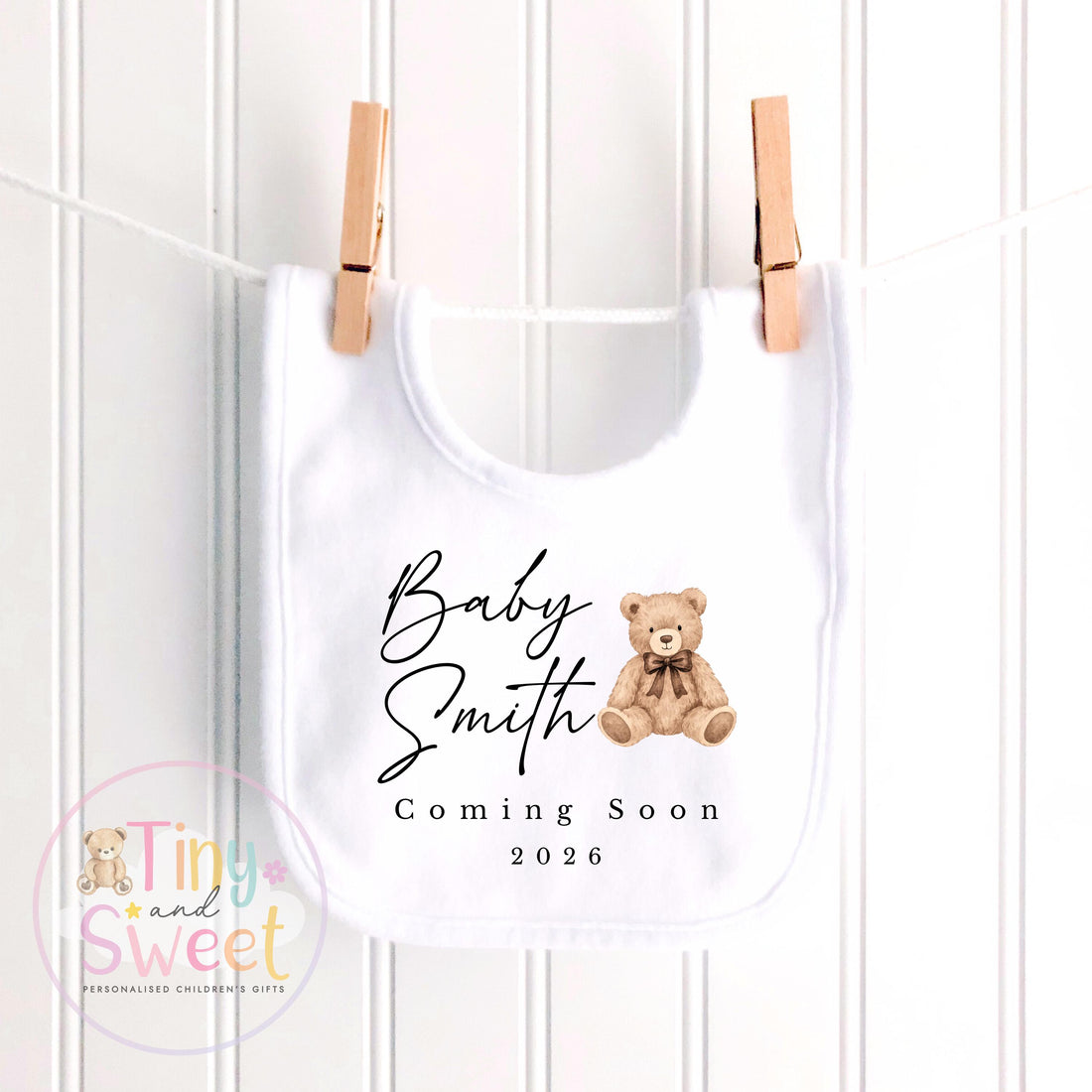 Personalised Baby Announcement Bodysuit: Pregnancy Reveal Outfit for Family, Custom Teddy Bear Coming Soon Vest