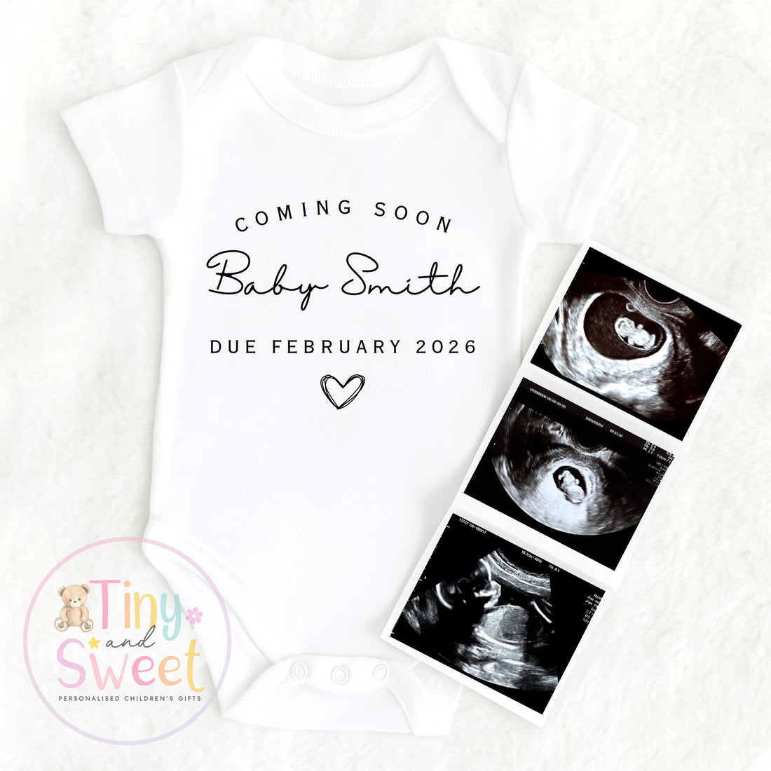 Personalised Baby Bodysuit for Pregnancy Announcement - Custom Surname &amp; Due Date Reveal Gift