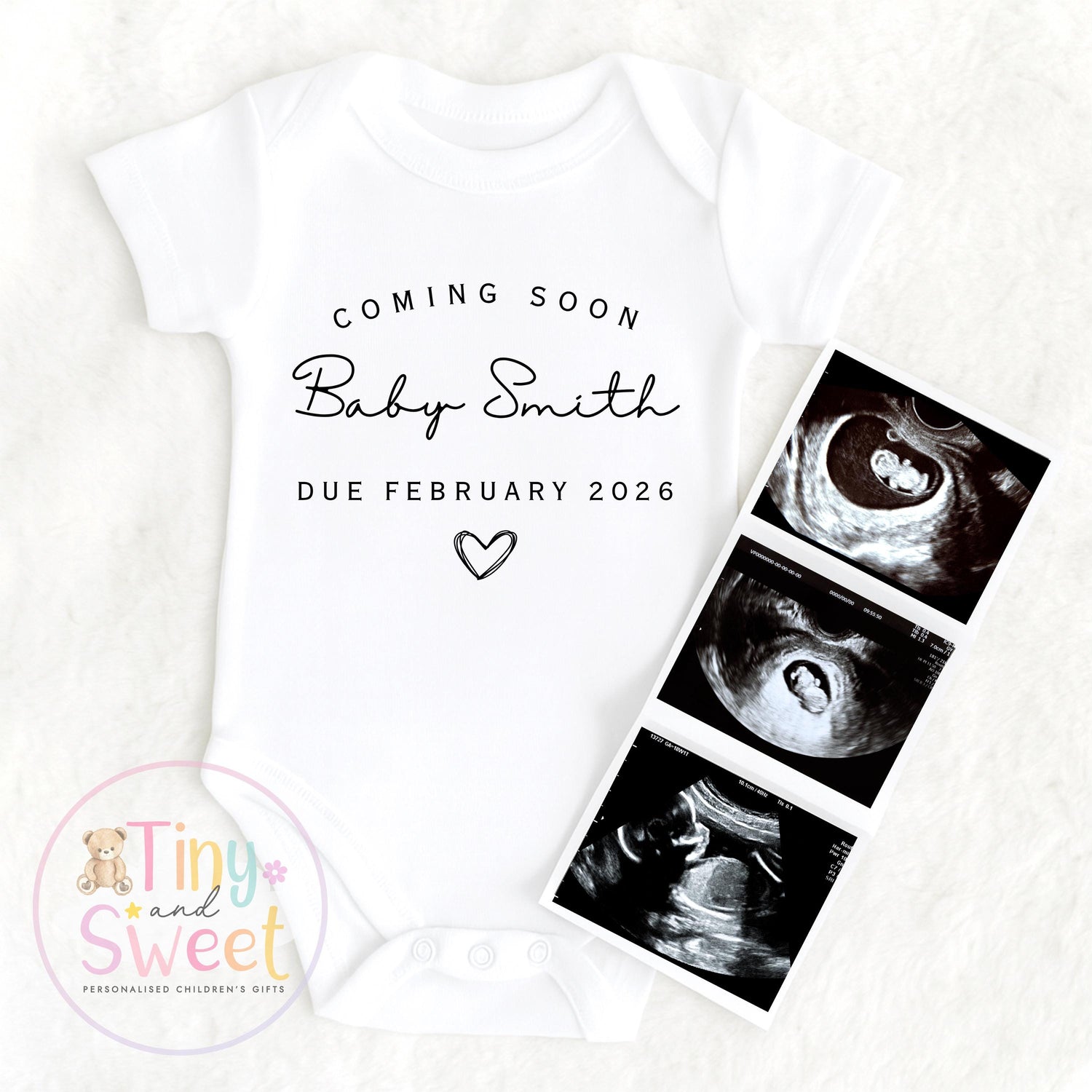 Personalised Baby Bodysuit for Pregnancy Announcement - Custom Surname &amp; Due Date Reveal Gift