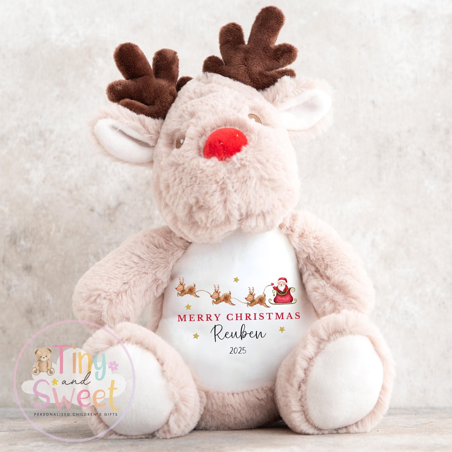 My First Christmas Reindeer, Personalised Reindeer Soft Toy, Baby’s First Christmas Soft Toy Gift, My First Christmas Keepsake Gift