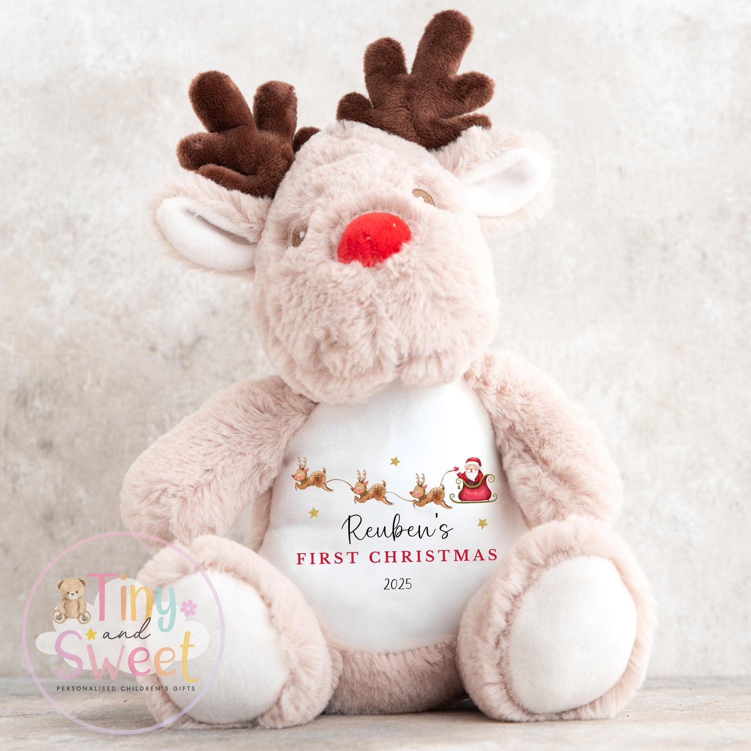 My First Christmas Reindeer, Personalised Reindeer Soft Toy, Baby’s First Christmas Soft Toy Gift, My First Christmas Keepsake Gift