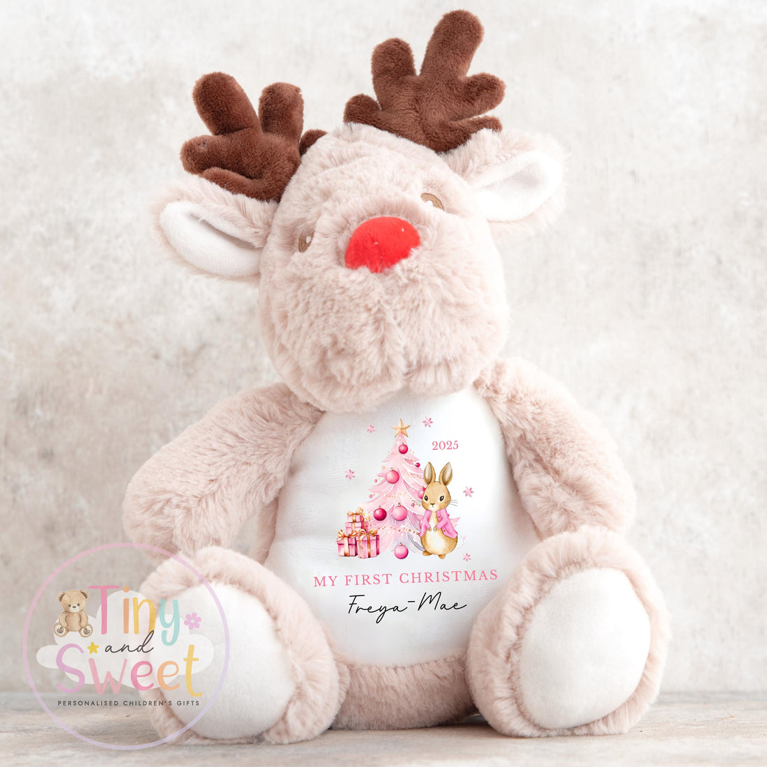 My First Christmas Reindeer, Personalised Reindeer Soft Toy, Baby’s First Christmas Soft Toy Gift, My First Christmas Keepsake Gift