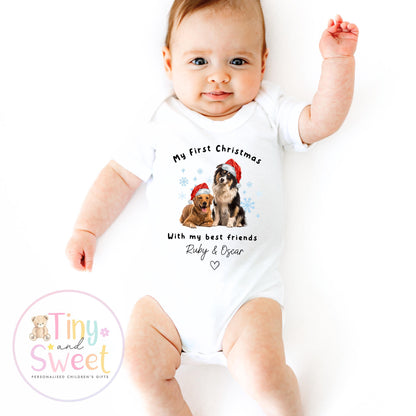 Personalised My First Christmas, Dog Lover Baby Outfit, Protected by My Fur Sibling Vest/Sleepsuit, Dog Mum to Human Mum, Personalised Gift