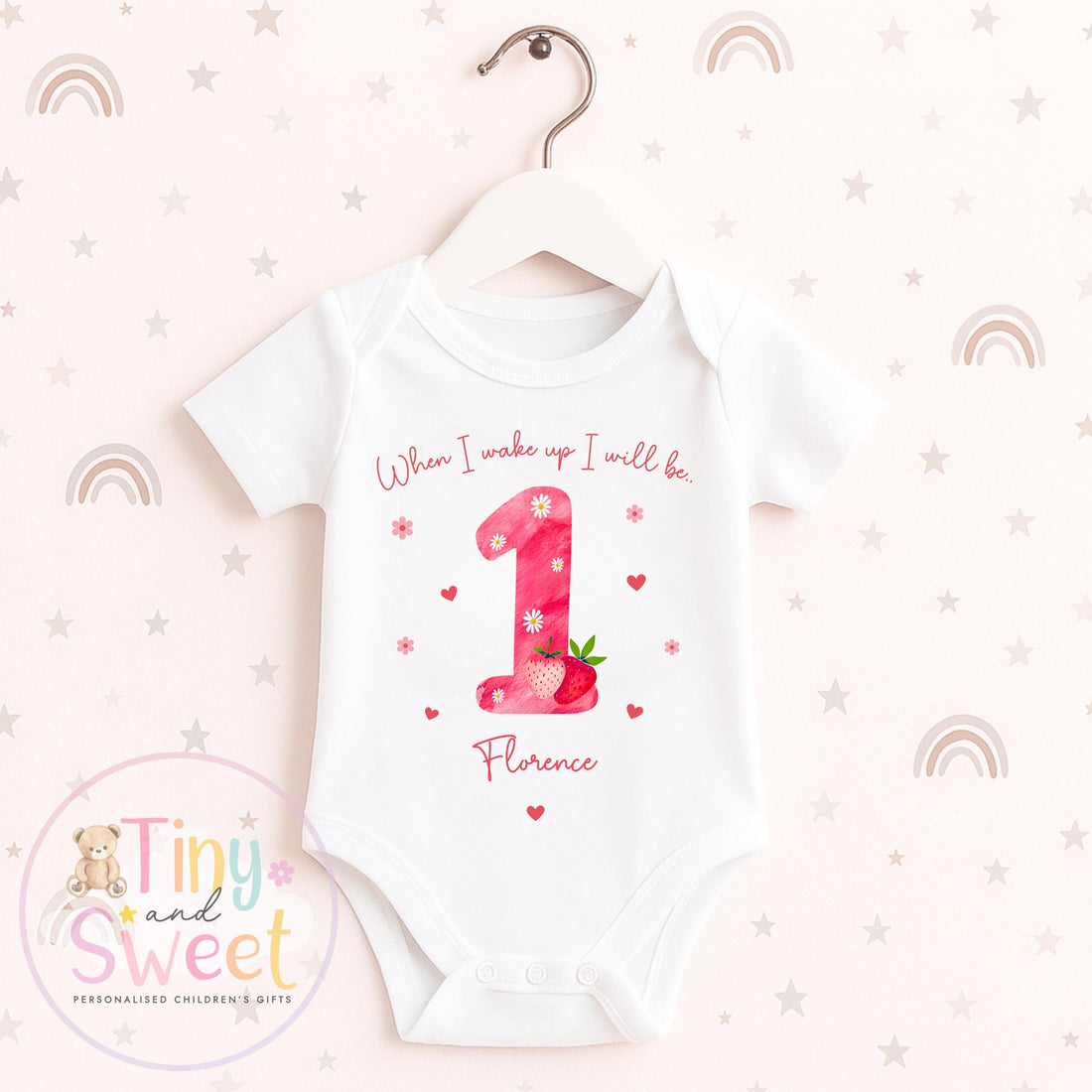 Strawberry Birthday Baby Vest – Personalised Name Bodysuit for 1st Birthday, Custom Birthday Berry First Baby Bodysuit – Baby Vest Gift