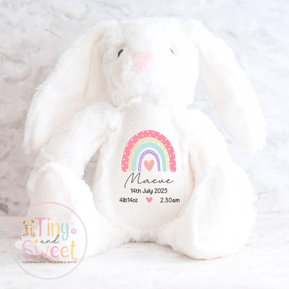 Personalised Birth Stat Bunny, Rainbow New Baby Gift, Newborn Baby Gift, Personalised Rainbow Bunny with Birth Details