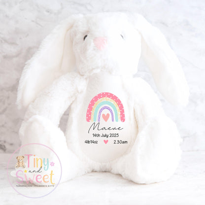 Personalised Birth Stat Bunny, Rainbow New Baby Gift, Newborn Baby Gift, Personalised Rainbow Bunny with Birth Details