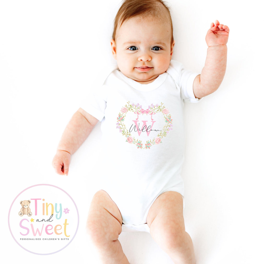 Personalised Floral Baby Girl Sleepsuit: Welcome to the World Outfit, Newborn Coming Home Gift