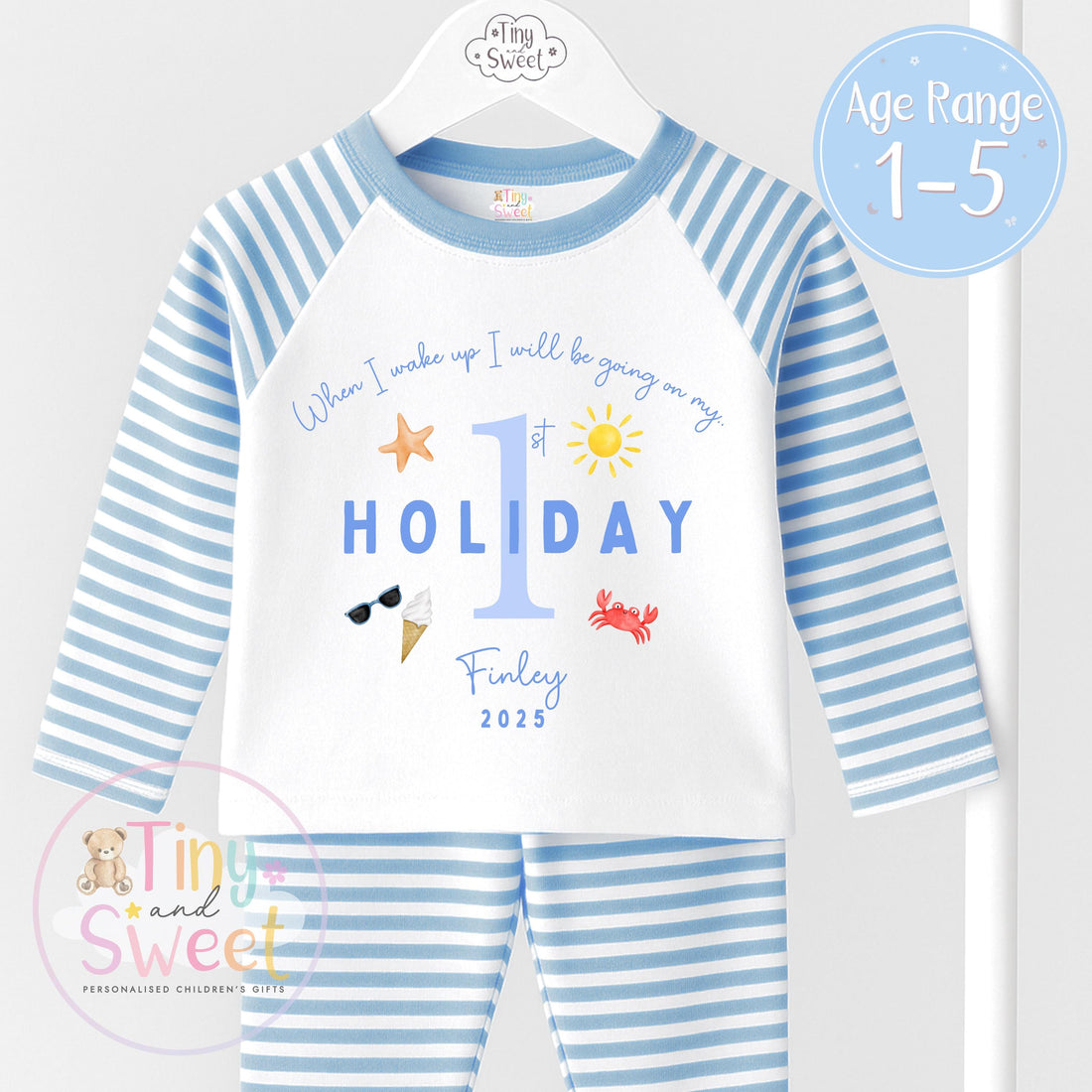 My First Holiday Pyjamas, When I Wake Up I’ll Be Going on My 1st Holiday, Personalised Baby &amp; Toddler Pyjamas, Travel Pyjamas,Holiday Outfit