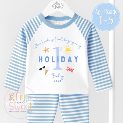 My First Holiday Pyjamas, When I Wake Up I’ll Be Going on My 1st Holiday, Personalised Baby &amp; Toddler Pyjamas, Travel Pyjamas,Holiday Outfit