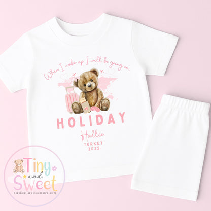 Pink Bear Holiday Short and T-Shirt Personalised Pyjamas