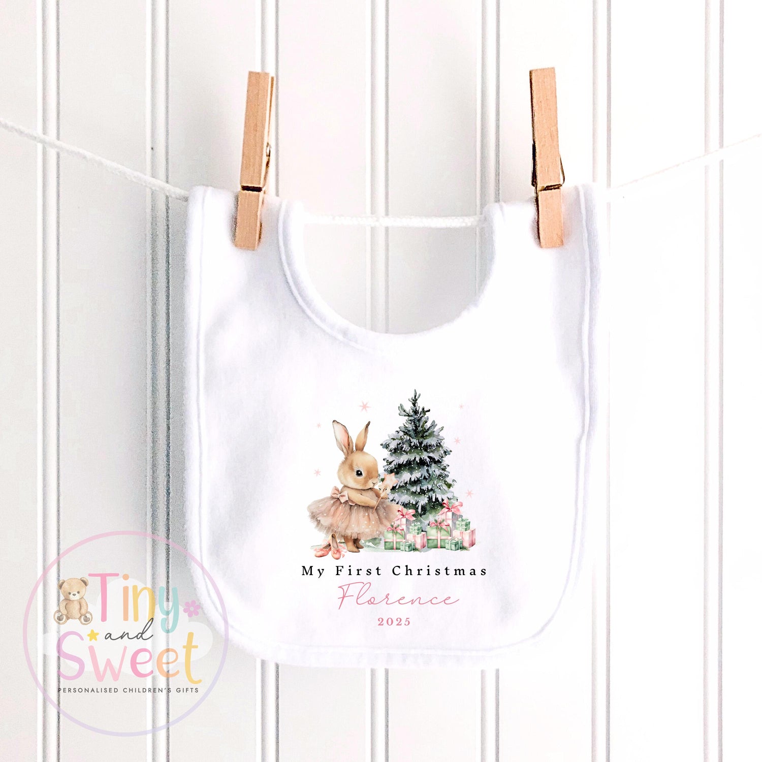My First Christmas Personalised Baby Vest, Baby Girl Sleepsuit or Bib, Custom Name 100% Cotton, Festive Newborn Keepsake Gift, 1st xmas