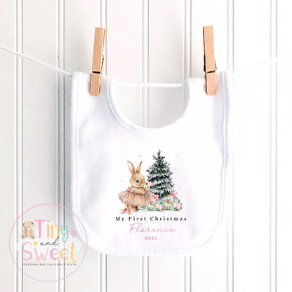My First Christmas Personalised Baby Vest, Baby Girl Sleepsuit or Bib, Custom Name 100% Cotton, Festive Newborn Keepsake Gift, 1st xmas