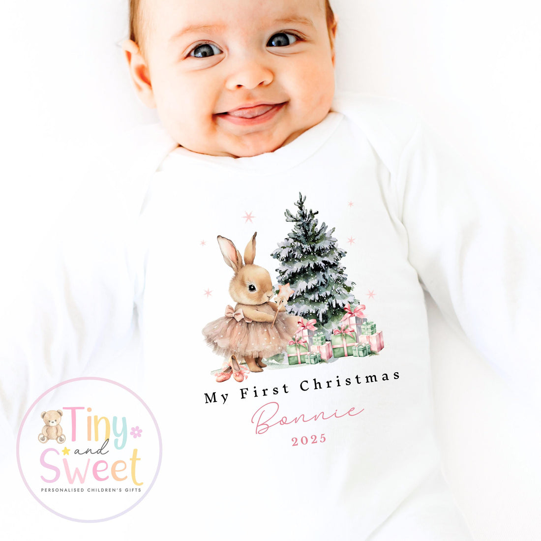 My First Christmas Personalised Baby Vest, Baby Girl Sleepsuit or Bib, Custom Name 100% Cotton, Festive Newborn Keepsake Gift, 1st xmas