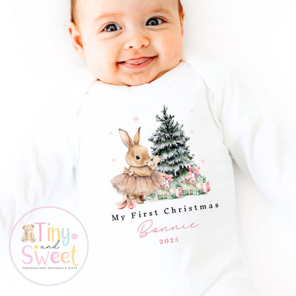 My First Christmas Personalised Baby Vest, Baby Girl Sleepsuit or Bib, Custom Name 100% Cotton, Festive Newborn Keepsake Gift, 1st xmas