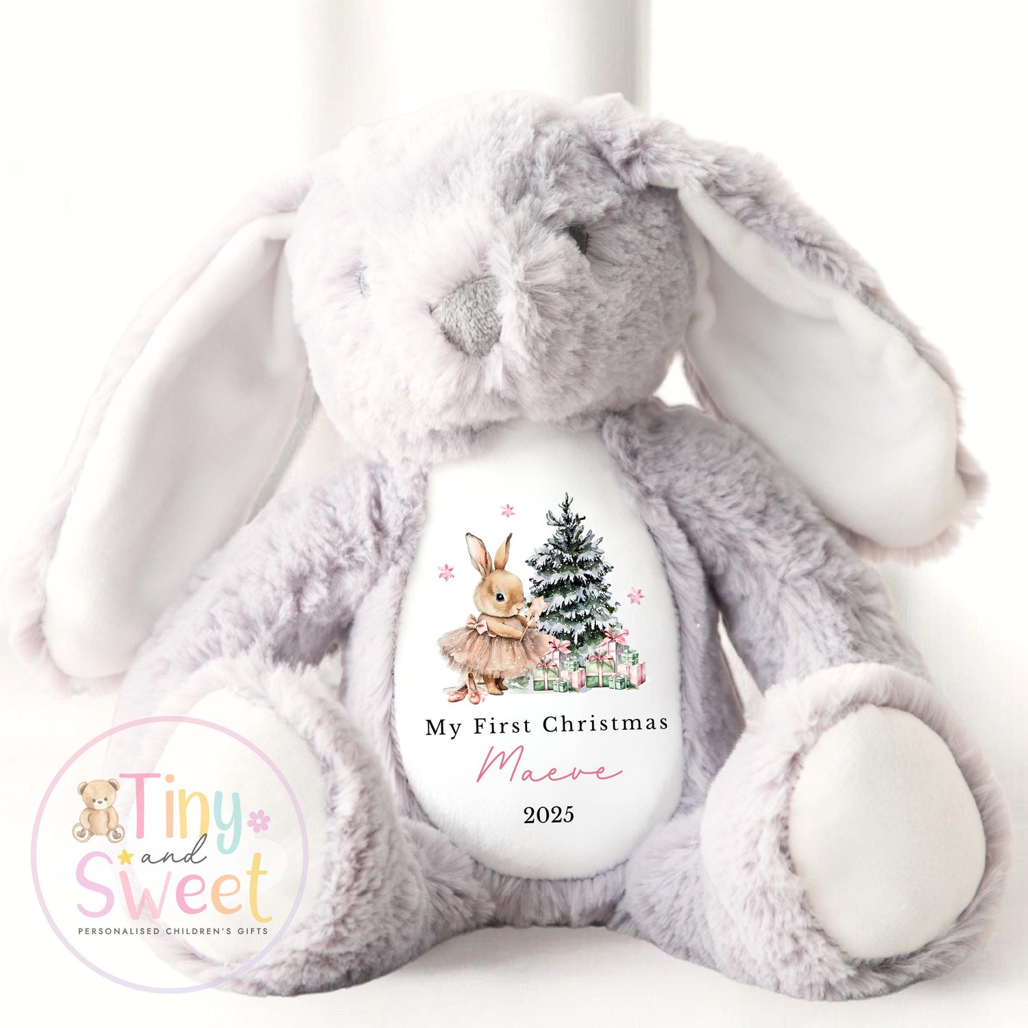 Personalised First Christmas Bunny Teddy Bear: Plush Christmas Keepsake