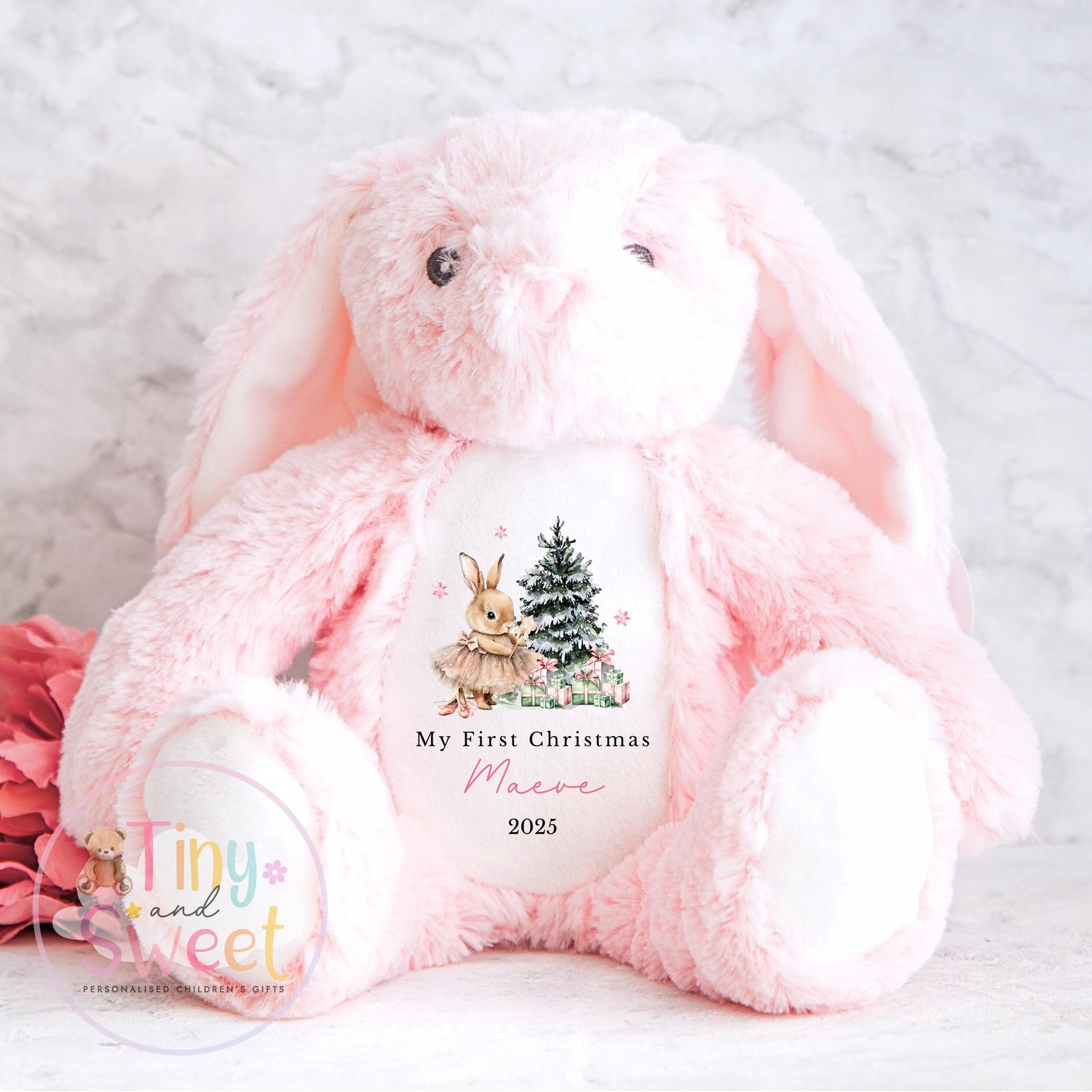 Personalised First Christmas Bunny Teddy Bear: Plush Christmas Keepsake