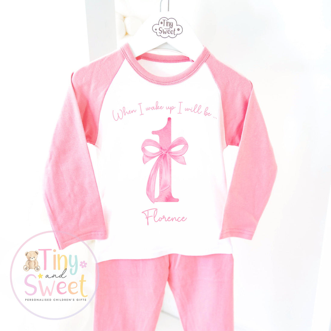 Personalised Birthday Pyjamas for Toddler Girls - Cute Pink Bow PJs with Custom Age Design