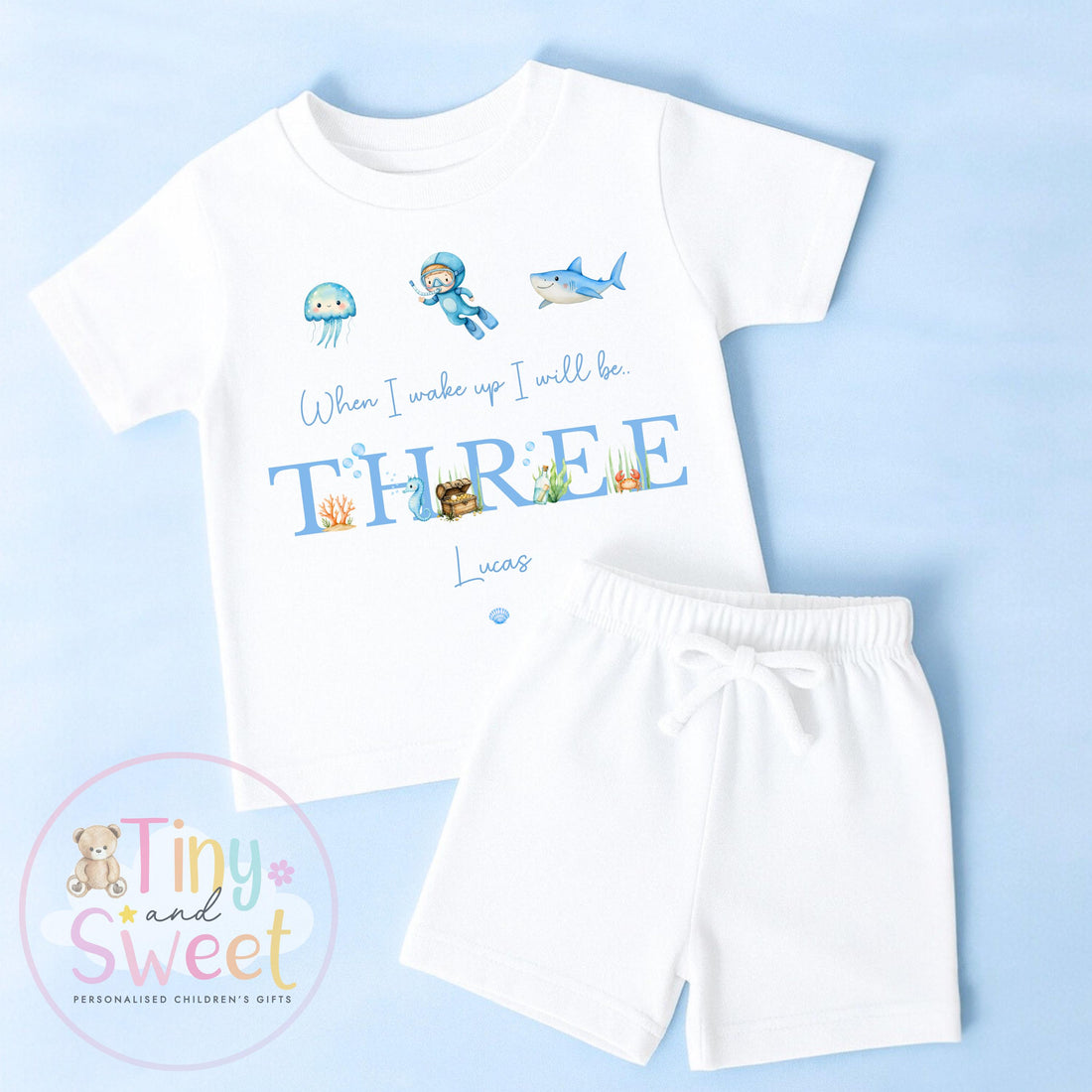 Personalised Under the Sea Birthday Pyjamas for Toddler Boys - Custom Age 1, 2, 3 Sleepwear