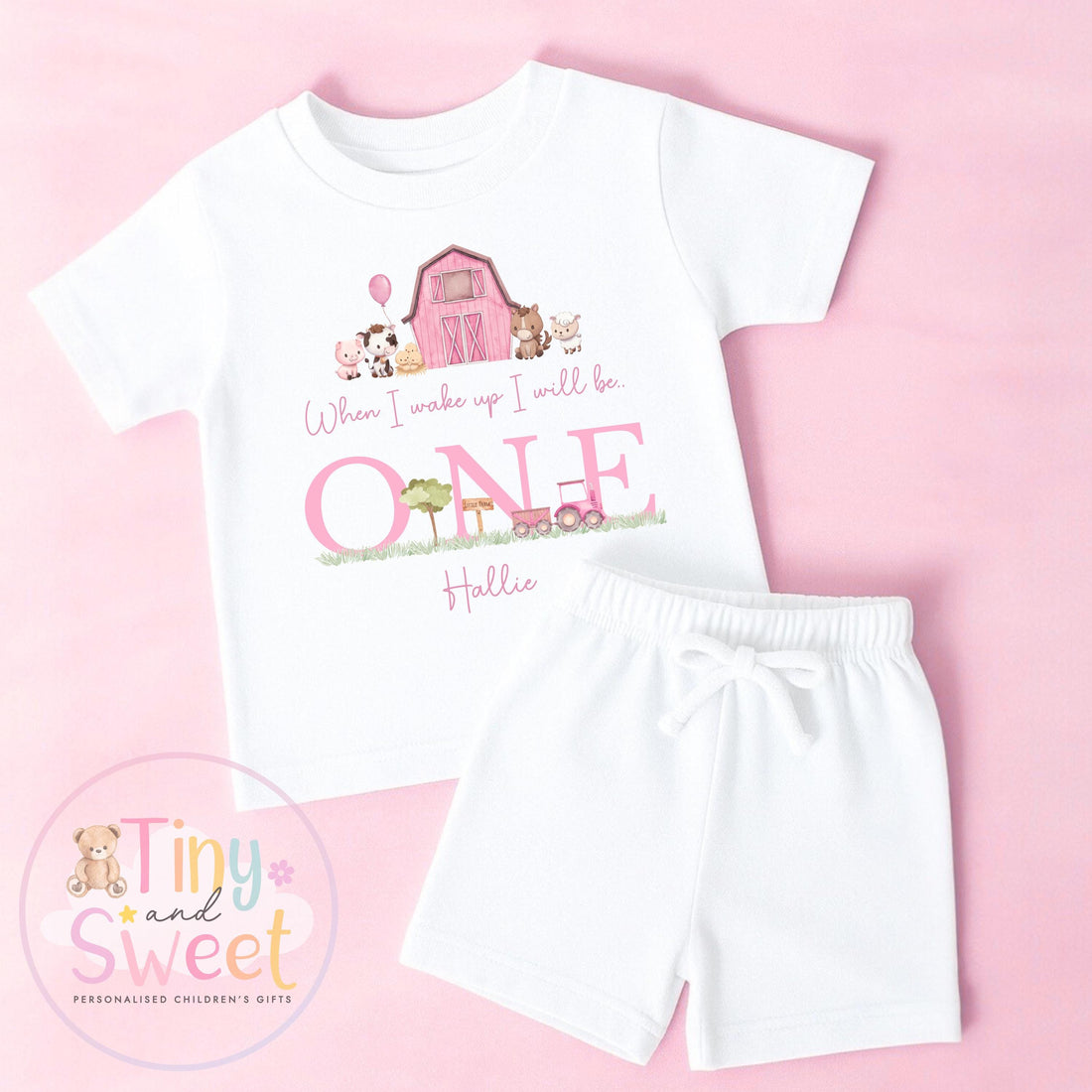 Pink Farm Animal Pyjamas - When I wake up Pjs - Girls Farm Birthday Pjs - First Birthday Pjs - Second Birthday Pjs - Baby girls Pink Pyjamas