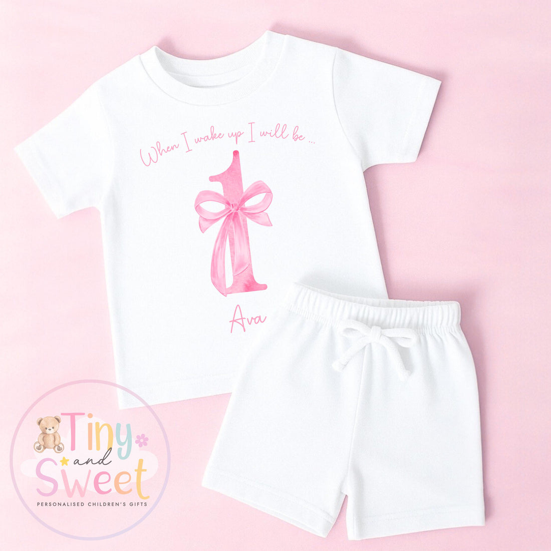 Personalised Birthday Pyjamas for Toddler Girls - Cute Pink Bow PJs with Custom Age Design