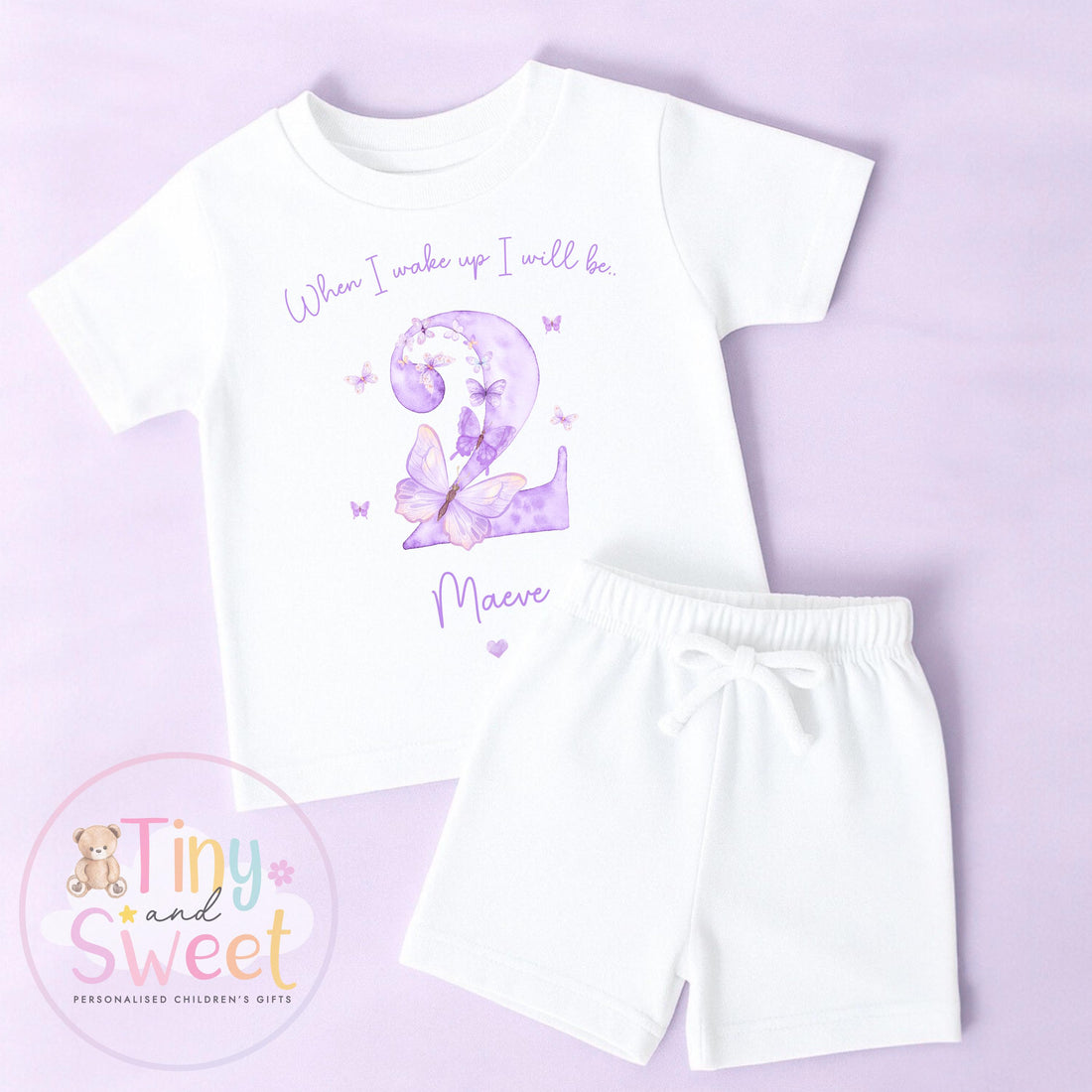Personalised Birthday Butterfly Pyjamas for Toddler Girls - Custom Age 1, 2, 3 Wake Up Sleepwear
