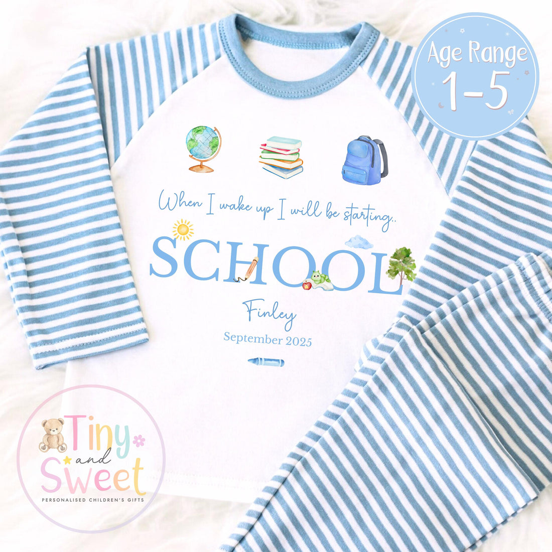 Personalised Starting School Pyjamas for Boys - When I wake up, Preschool, First Day