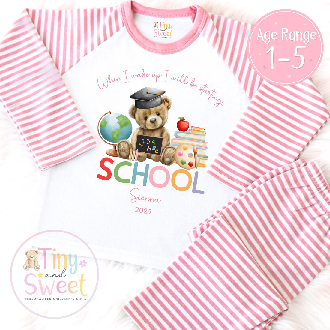 Personalised Starting School Pyjamas for Girls - When I wake up, Preschool, First Day