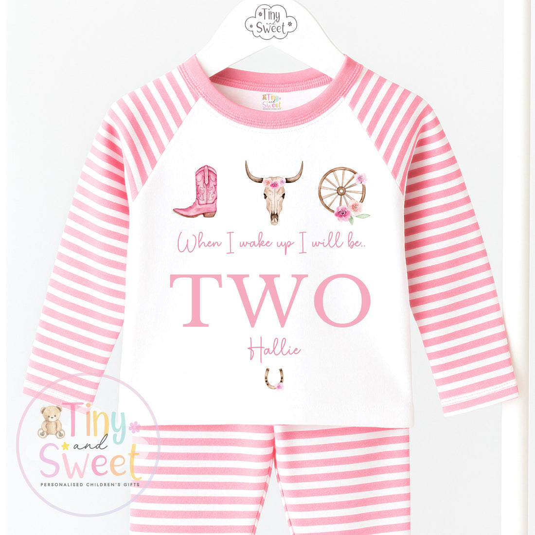 Cowgirl Birthday Pyjamas, When I Wake Up I’ll Be, Rodeo Western PJs – When I Wake Up I’ll Be 1, 2, 3, Personalised Cowgirl Birthday Pyjamas