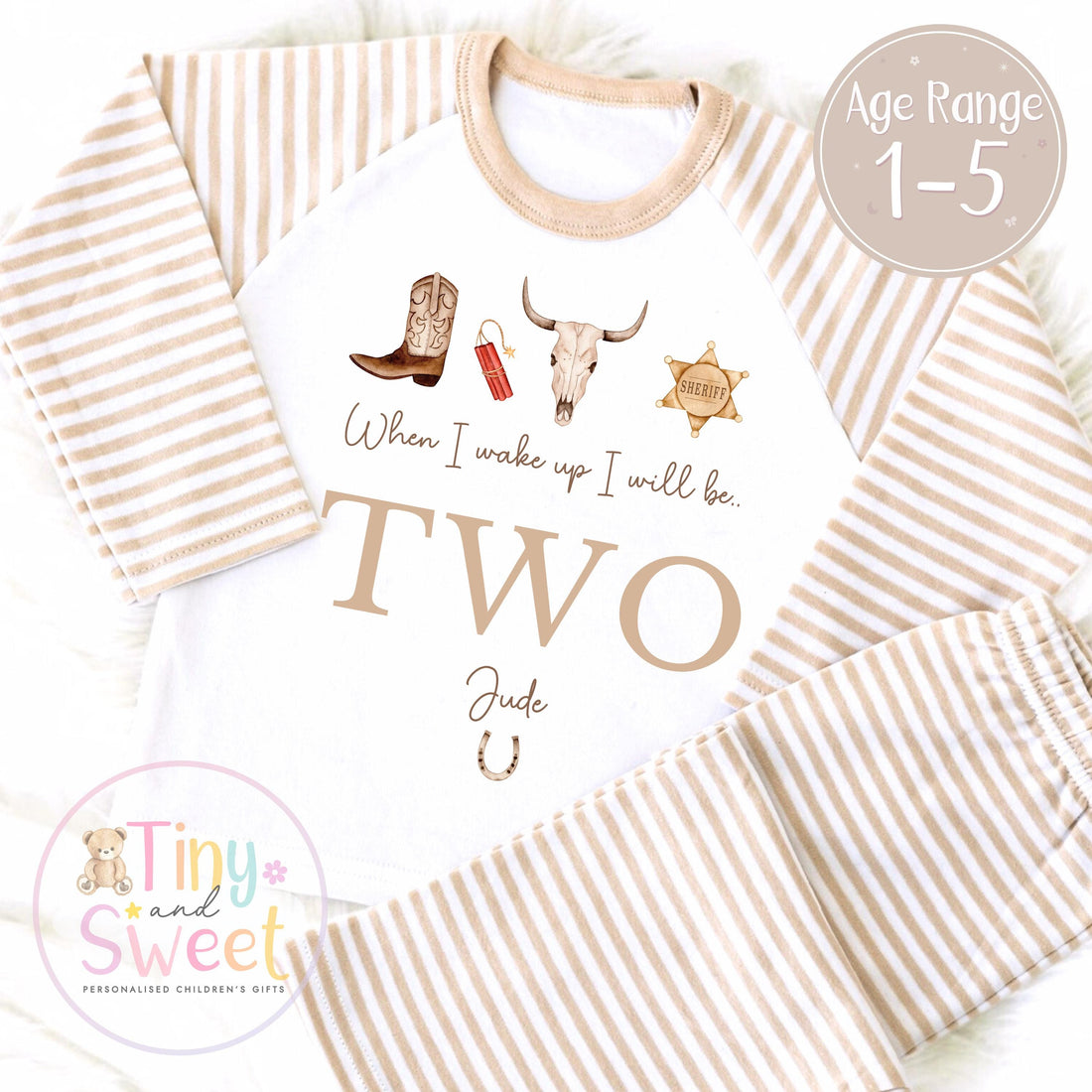 Cowboy Birthday Pyjamas, When I Wake Up I’ll Be, Rodeo Western PJs – When I Wake Up I’ll Be 1, 2, 3, Personalised Cowboy Birthday Pyjamas