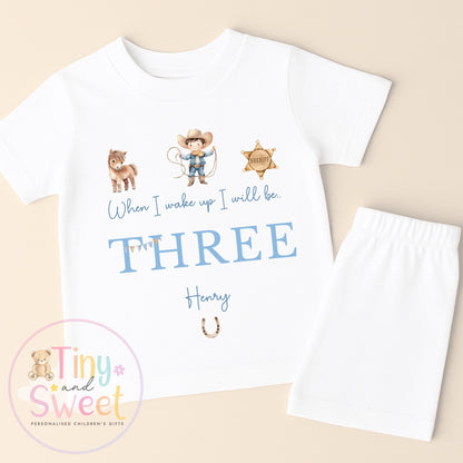 Cowboy Birthday Pyjamas, When I Wake Up I’ll Be, Rodeo Western PJs – When I Wake Up I’ll Be 1, 2, 3, Personalised Cowboy Woody Birthday Pjs