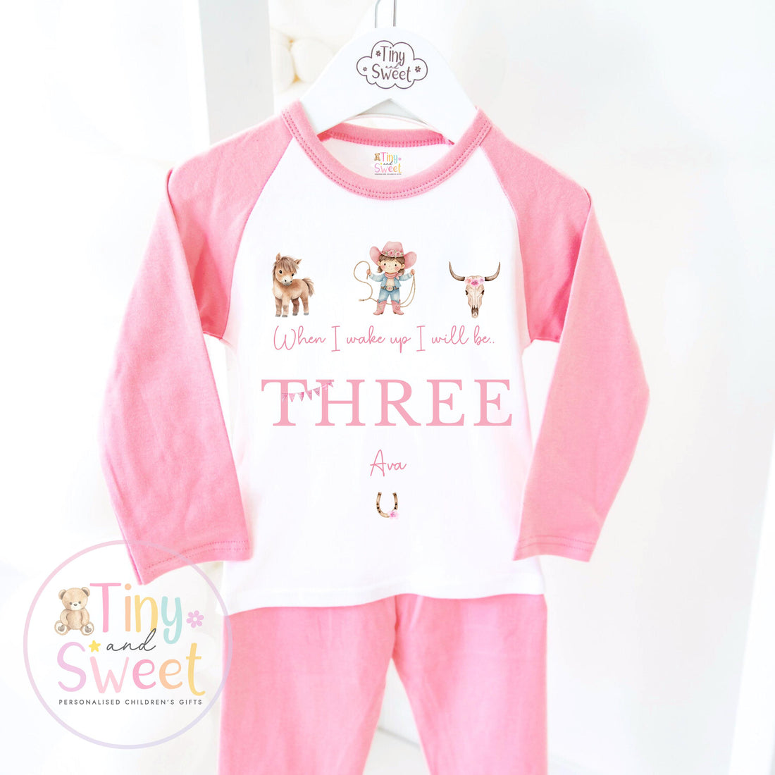 Cowgirl Birthday Pyjamas, When I Wake Up I’ll Be, Rodeo Western PJs – When I Wake Up I’ll Be 1, 2, 3, Personalised Cowgirl Birthday Pyjamas