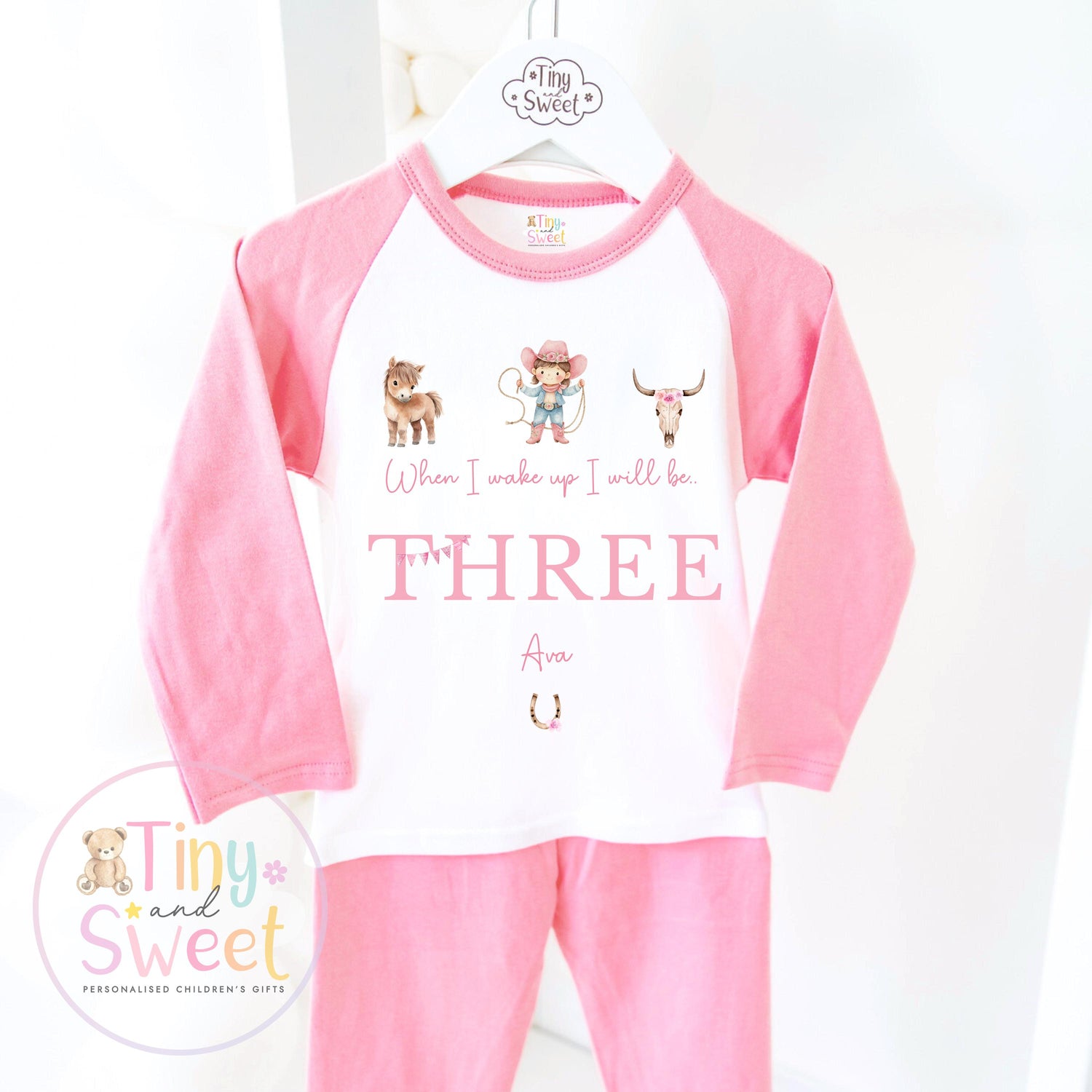 Cowgirl Birthday Pyjamas, When I Wake Up I’ll Be, Rodeo Western PJs – When I Wake Up I’ll Be 1, 2, 3, Personalised Cowgirl Birthday Pyjamas