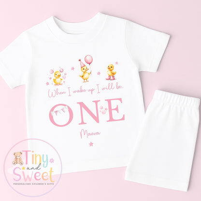Duck Birthday Pyjamas, When I Wake Up I’ll Be, Pink Duck PJs – When I Wake Up I’ll Be 1, 2, 3, Personalised Pink Duck Birthday Pyjamas