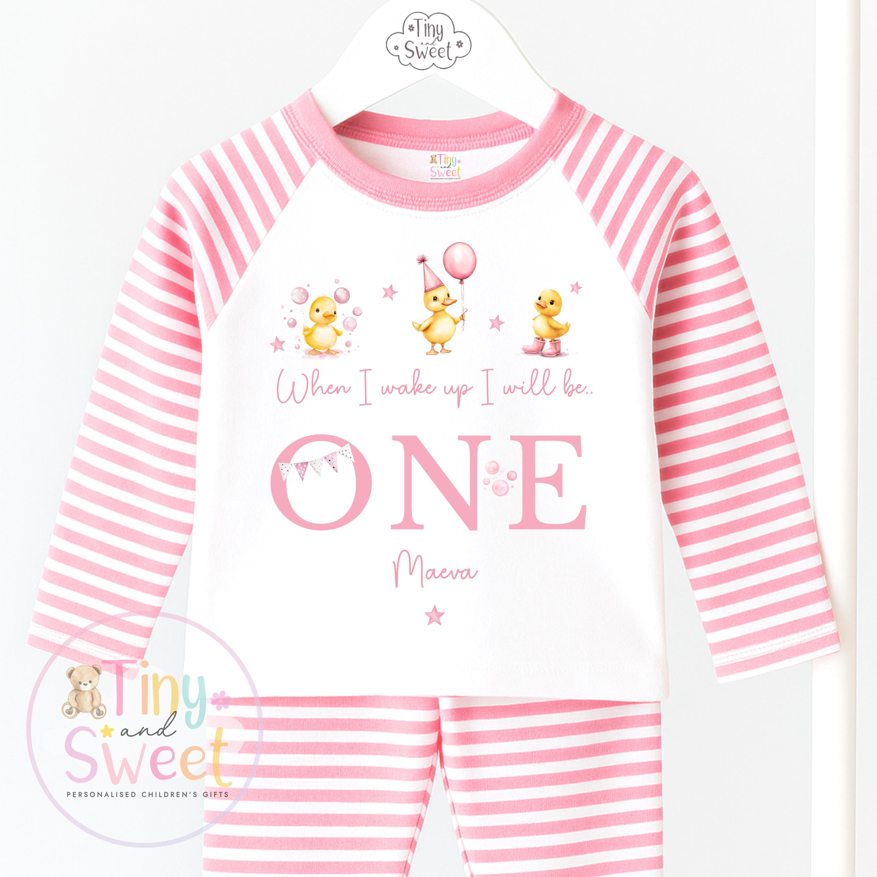 Duck Birthday Pyjamas, When I Wake Up I’ll Be, Pink Duck PJs – When I Wake Up I’ll Be 1, 2, 3, Personalised Pink Duck Birthday Pyjamas