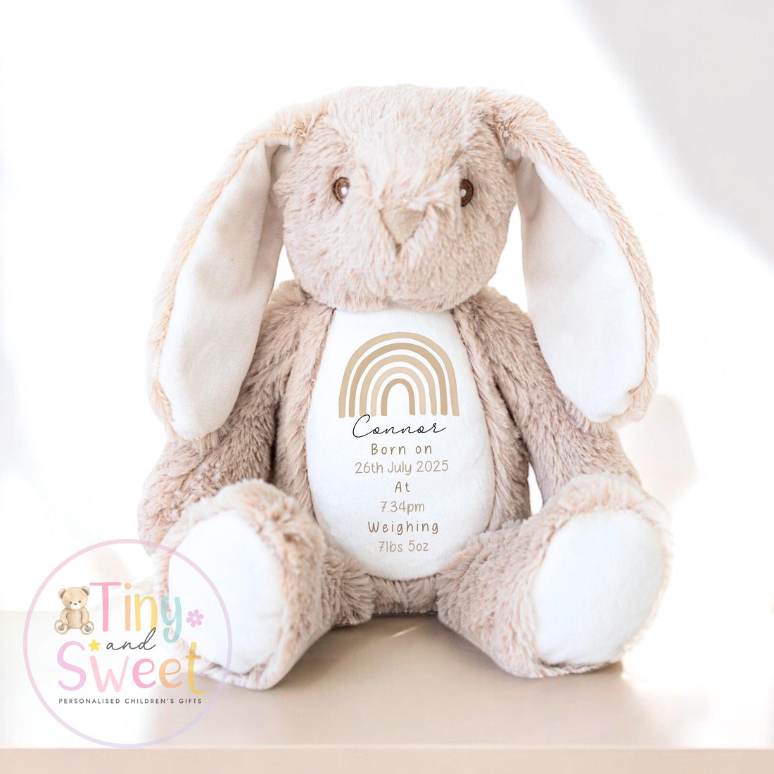 Personalised Birth Stat Bunny, Newborn Baby Gift, Custom Soft Toy for Newborn, Birth Stats Soft Toy Keepsake, Personalised New Baby Gift