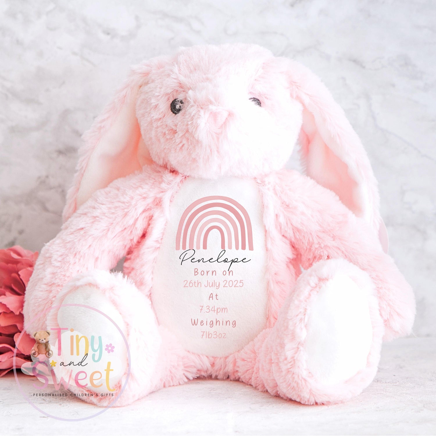 Personalised Birth Stat Bunny, Newborn Baby Gift, Custom Soft Toy for Newborn, Birth Stats Soft Toy Keepsake, Personalised New Baby Gift