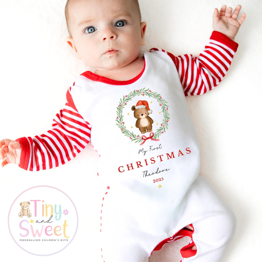 My First Christmas Sleepsuit, Personalised My First Christmas Babygrow, Baby’s 1st Christmas Outfit, Newborn Christmas Outfit, First Xmas