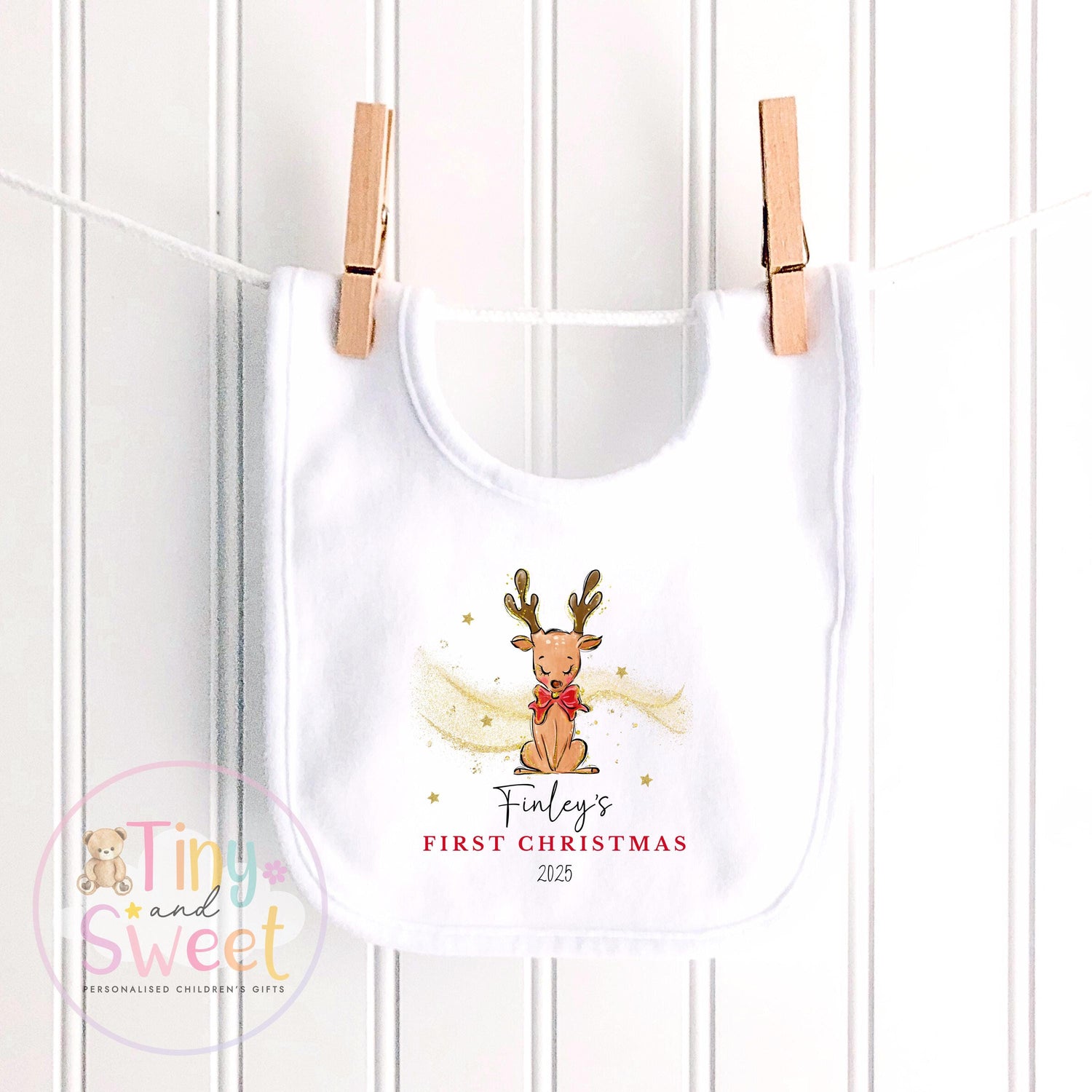 Personalised Reindeer Babies First Christmas Sleepsuit