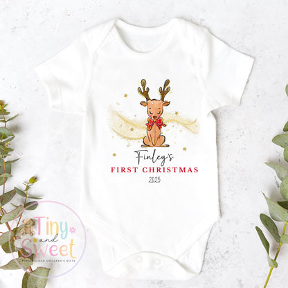Personalised Reindeer Babies First Christmas Sleepsuit