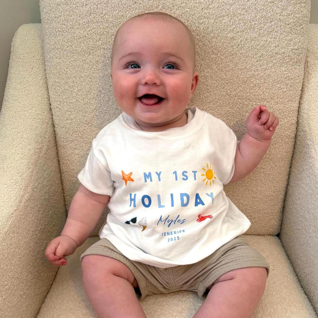 My First Holiday T-Shirt, Personalised Baby Travel Outfit, Baby’s First Holiday Shirt, Cute Summer Travel Outfit, My First Holiday Design