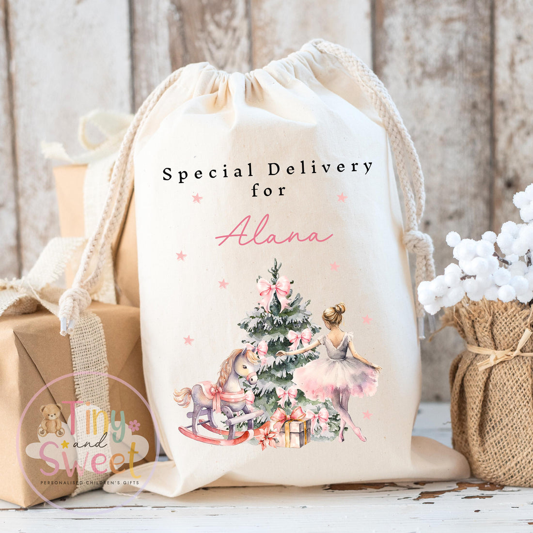 Pink Ballerina Personalised Christmas Sack